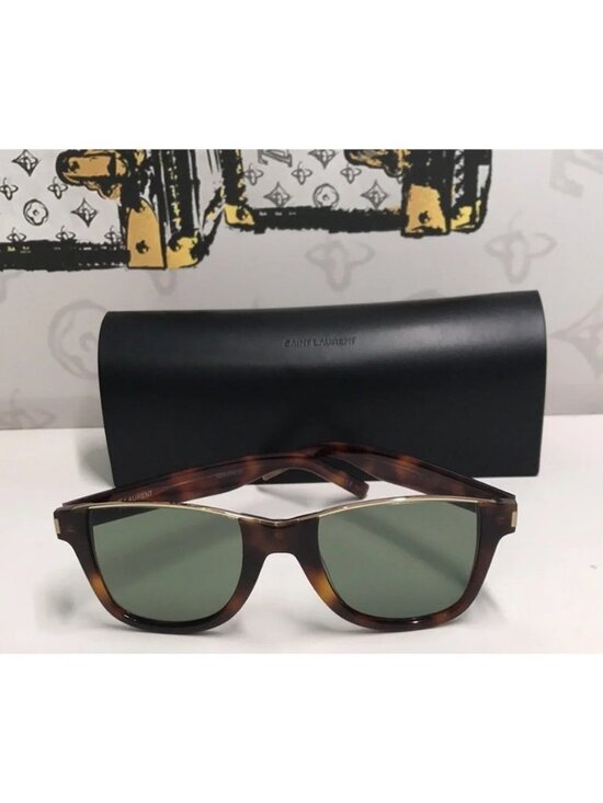 Saint Laurent Tortoise Shell Sunglasses with Green Lenses SL 51 CUT 002 main image 8